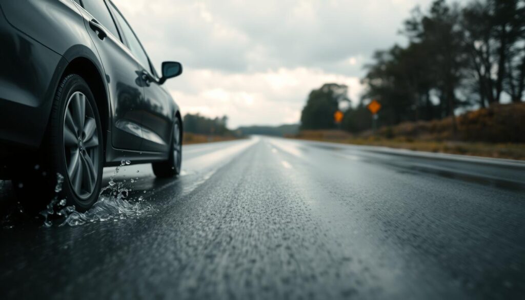 bezpieczna jazda na mokrej drodze